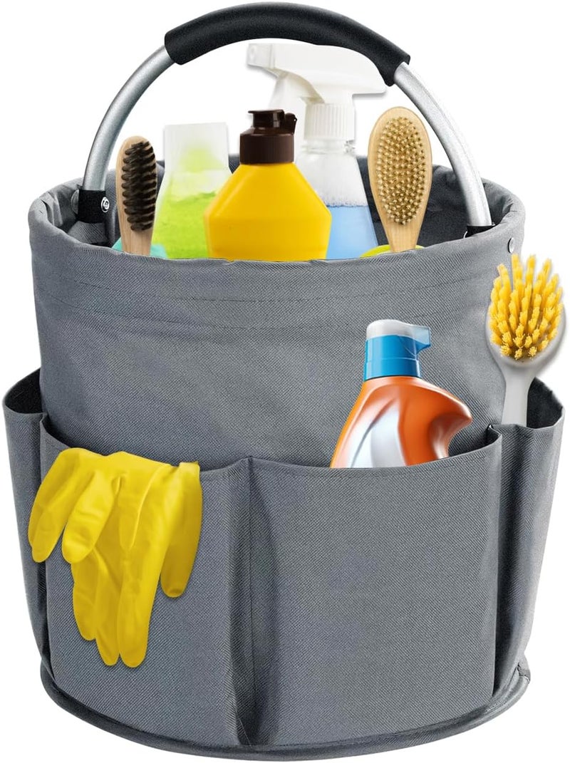 abcmilz 17L Cleaning Caddy with Handle, Cleaning Supplies Organizer, Foldable Storage Basket, Cleaning Supply Caddy, Portable Multi Cleaning Bucket Bag for Home, Garden (Grey) - Image 1